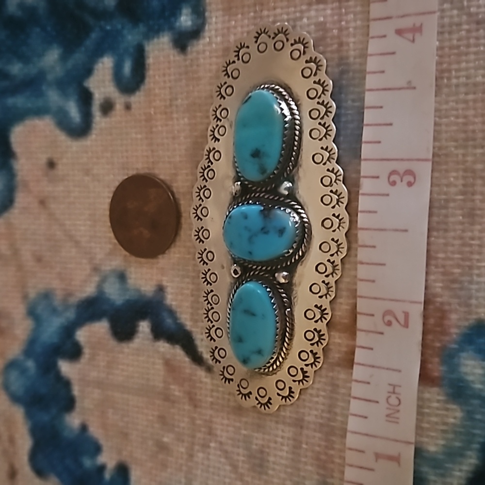 Vintage Turquoise Sterling Silver Brooch - Picture 10 of 13